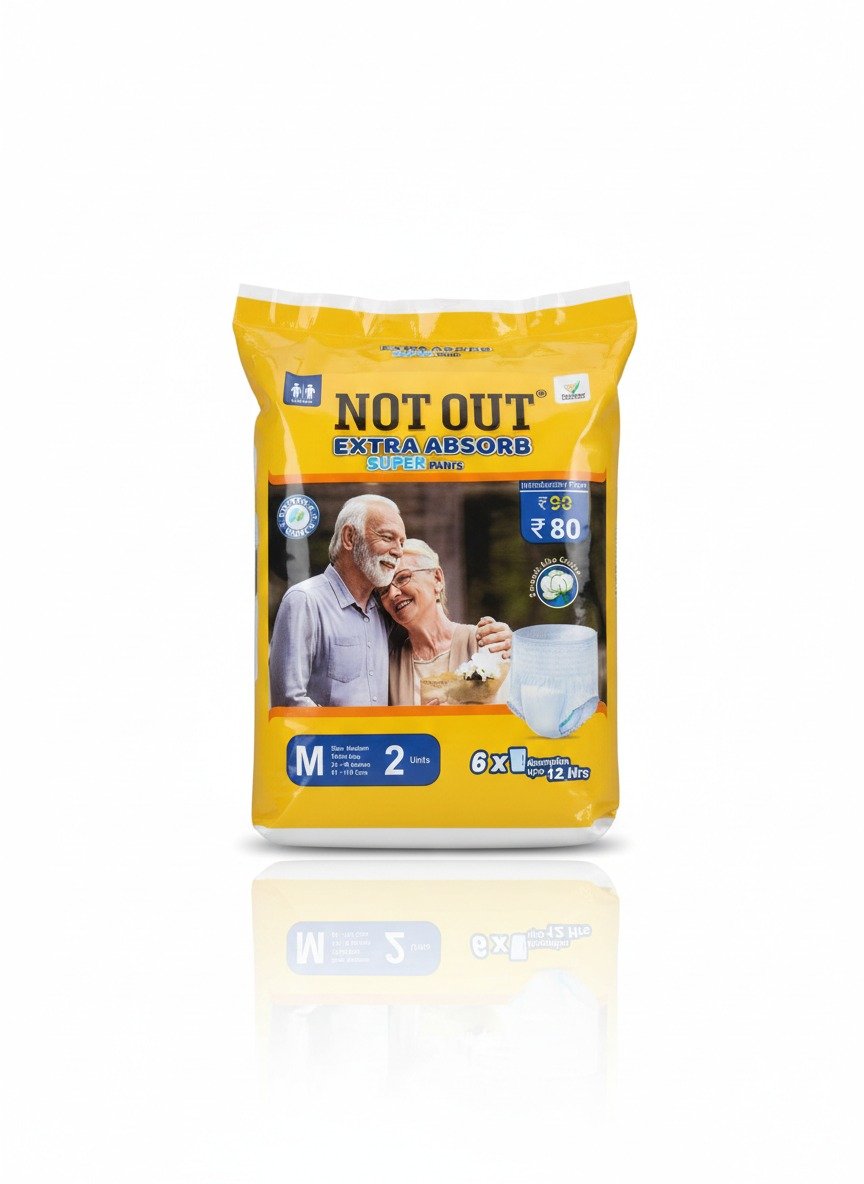NOT OUT Overnight Protection 3D Core,Odour Control Up to 12-Hour Absorption Adult Pants-2 Pcs/Pack